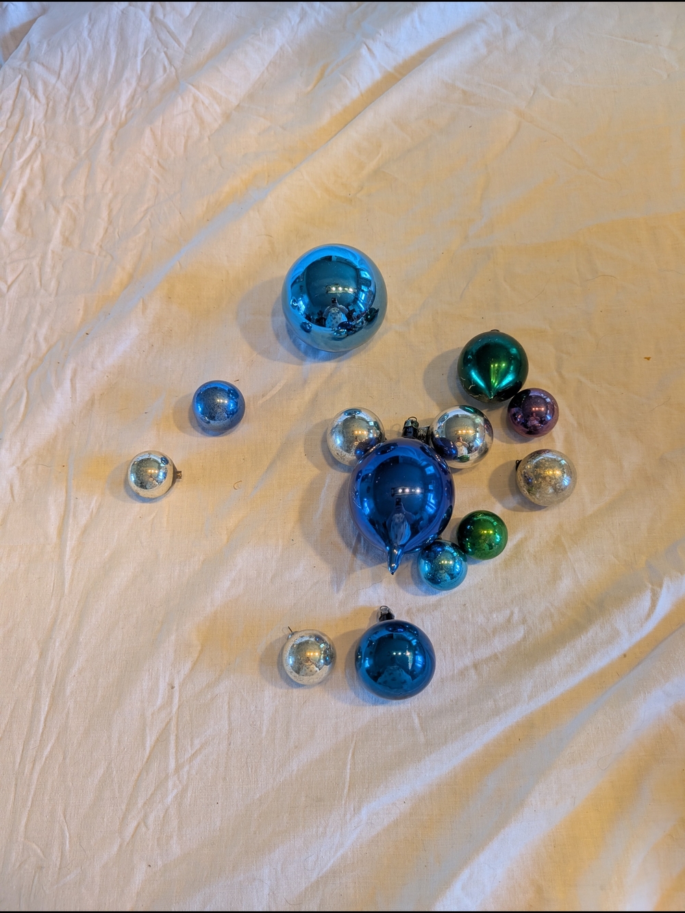 2/30$ Decorative Blue, Green Glass, silver Mercury Holiday Ornaments